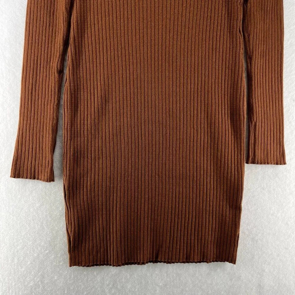 Hooked Up Sweater Dress Sz XL Ribbed Bodycon Mini Mock Neck Long Sleeve Brown - Picture 6 of 11